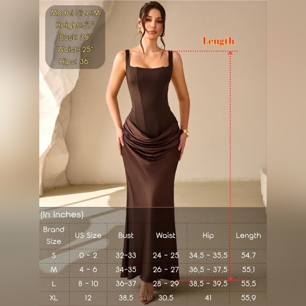 Elegant Brown Satin Lace-Up Dress - Picture 7 of 7